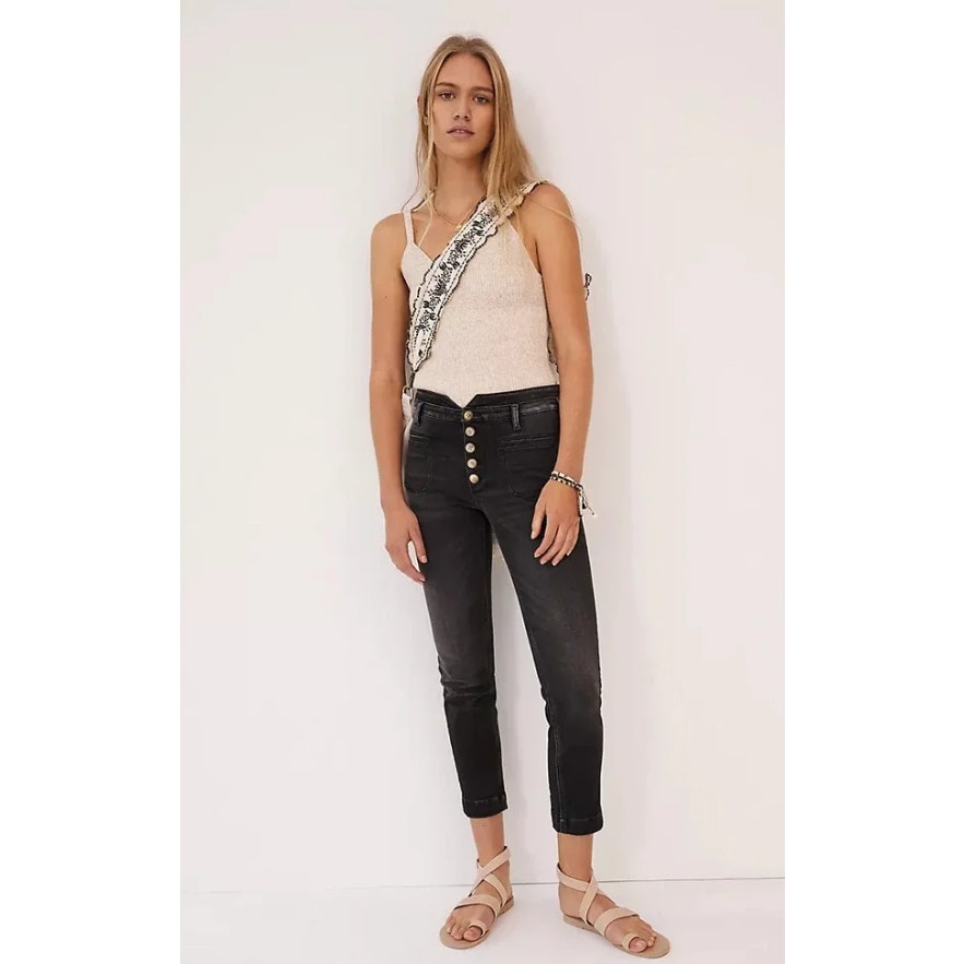 Anthropologie Pilcro Ultra High-Rise Slim Utility Jeans Black Button Fly Size 30